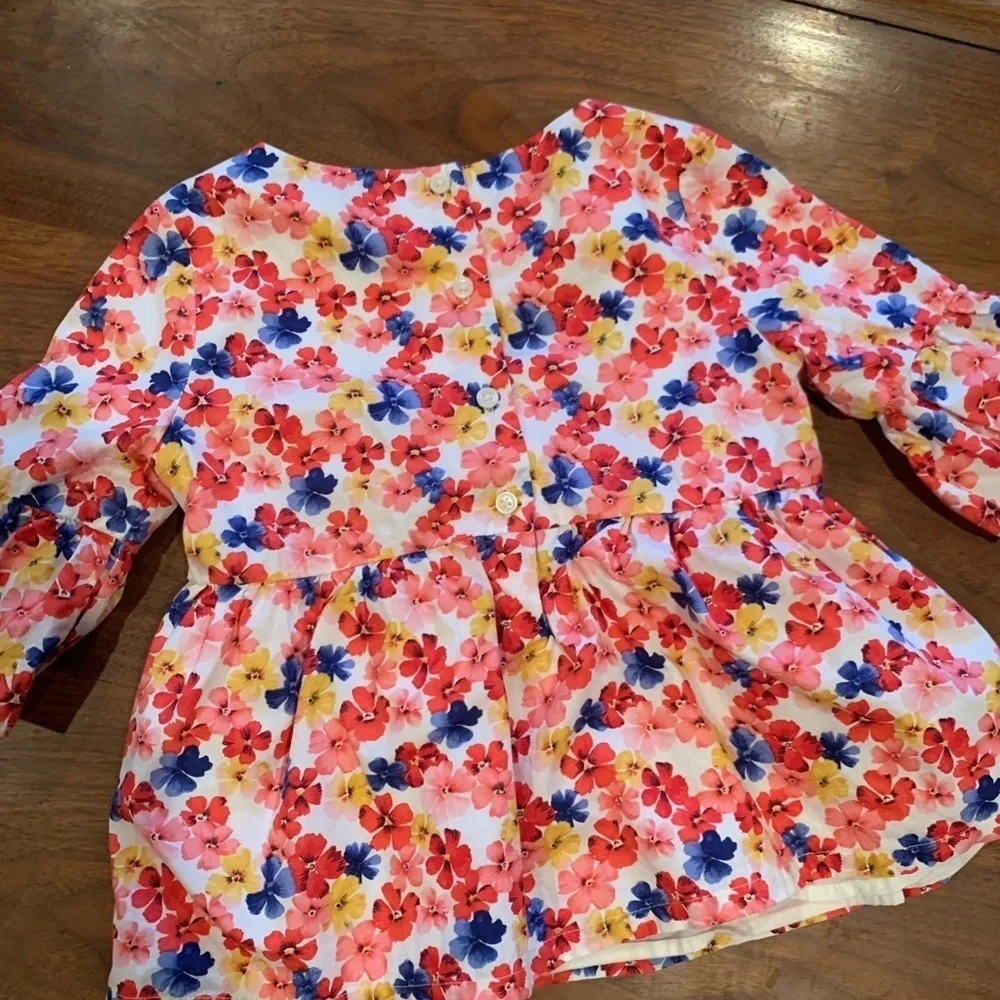 Janie & Jack Floral Peplum Bell Sleeve Button Back Top Size 6